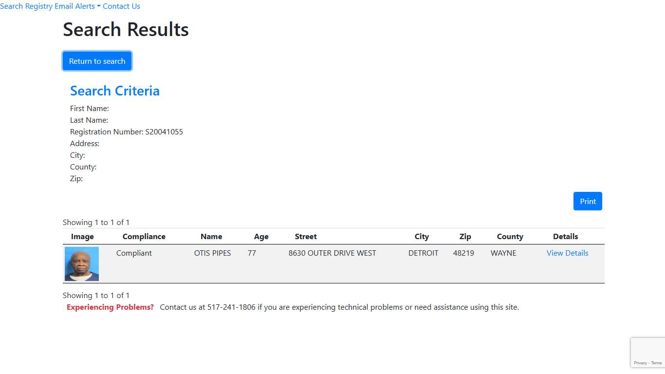 Search Results - Michigan Sex Offender Registry
